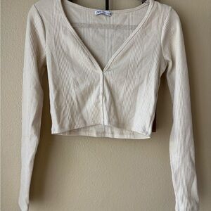 Zara Beige Buttoned Long Sleeve Top